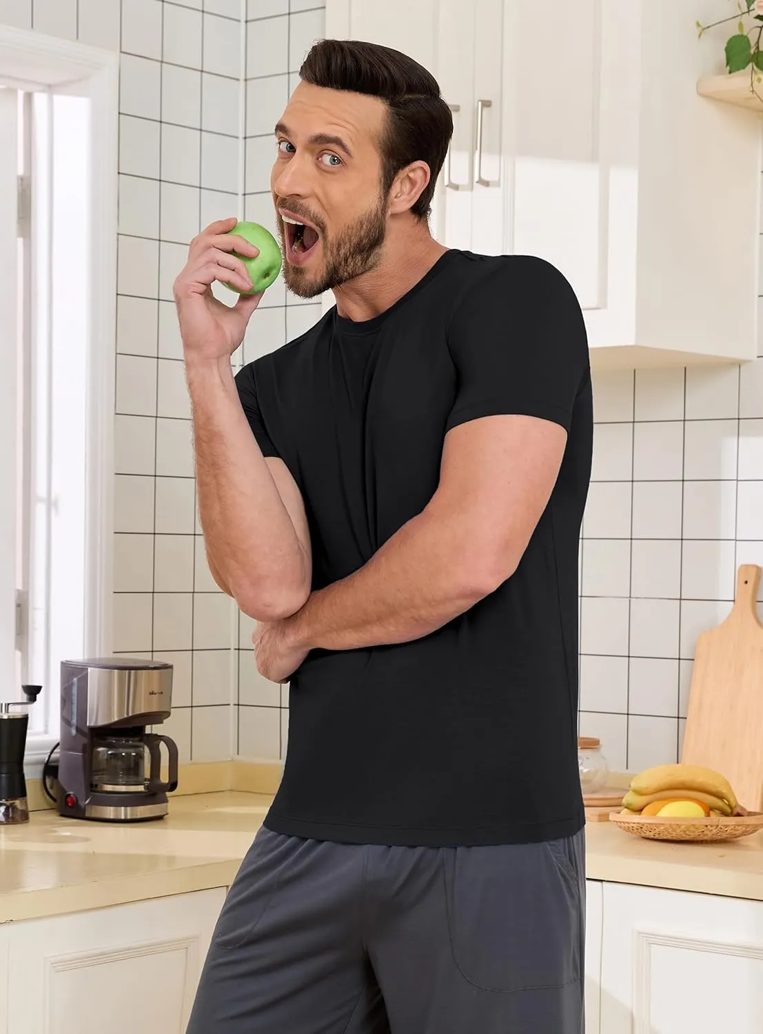 COLORFULLEAF Men's Undershirts Bamboo Rayon Short Sleeve Crewneck/V-Neck Tees Slim-fit T-Shirts 3 or 5 Pack
