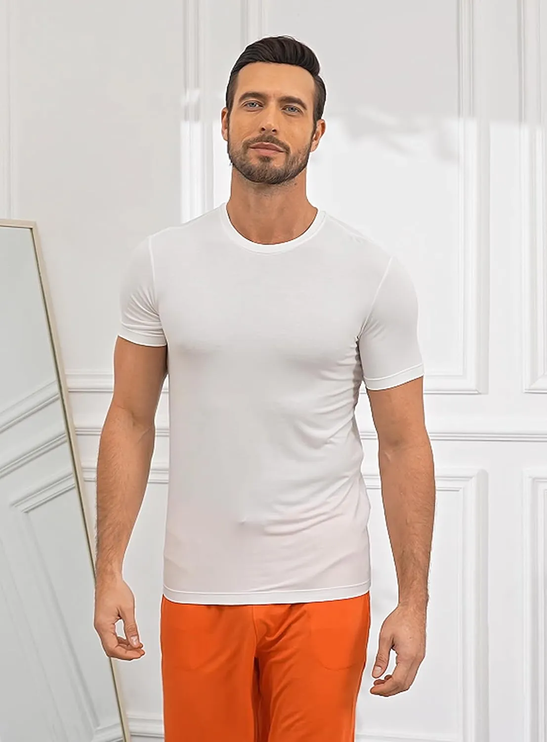 COLORFULLEAF Men's Undershirts Bamboo Rayon Short Sleeve Crewneck/V-Neck Tees Slim-fit T-Shirts 3 or 5 Pack