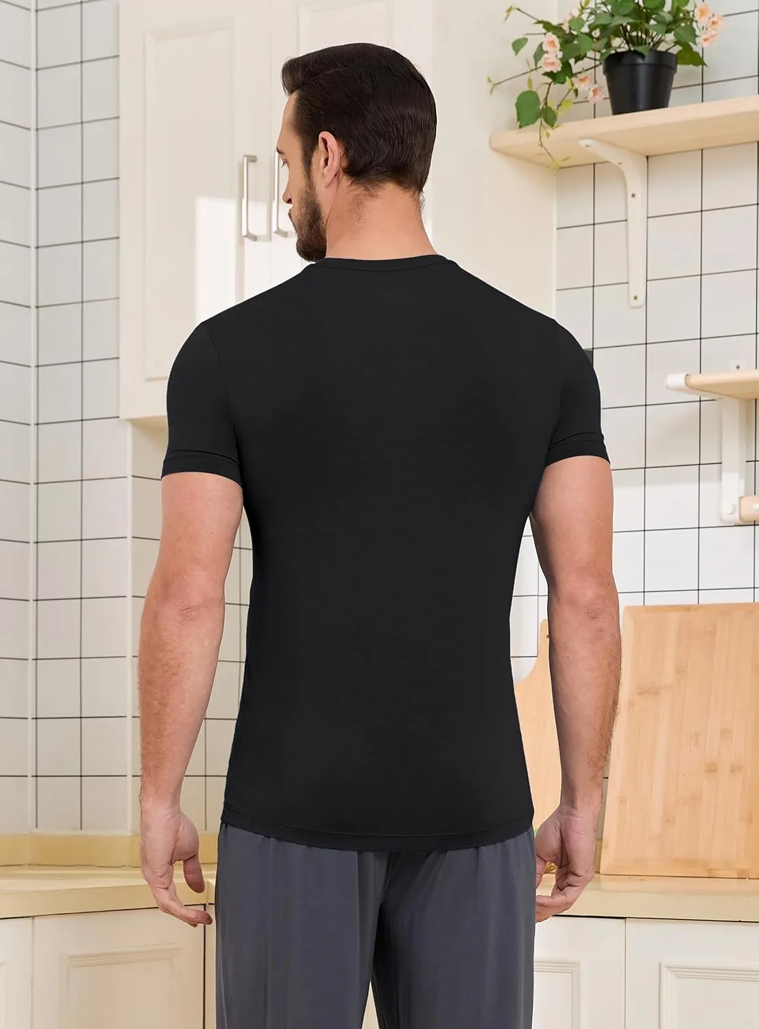 COLORFULLEAF Men's Undershirts Bamboo Rayon Short Sleeve Crewneck/V-Neck Tees Slim-fit T-Shirts 3 or 5 Pack