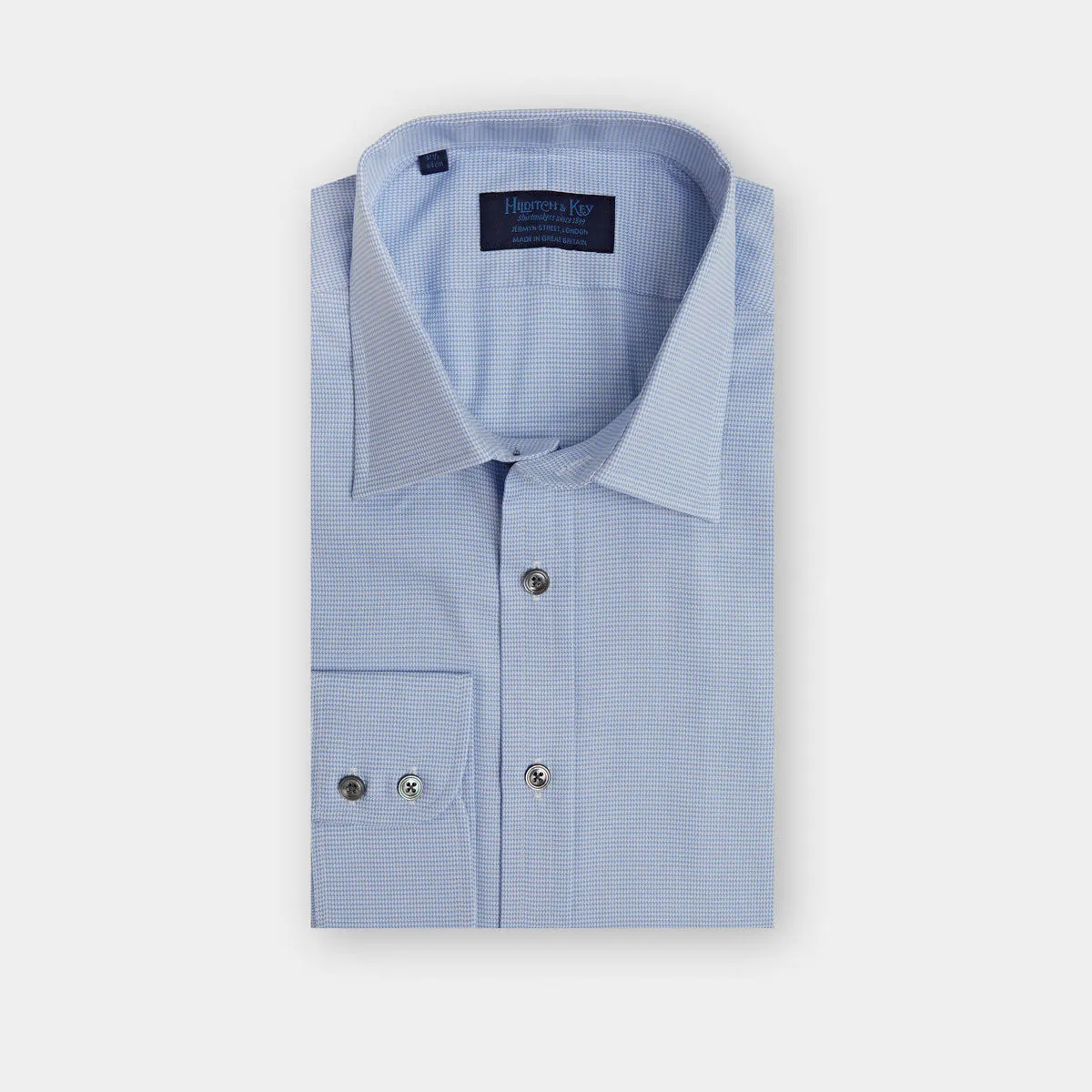 Contemporary Fit, Classic Collar, Two Button Cuff in Blue & White Houndstooth