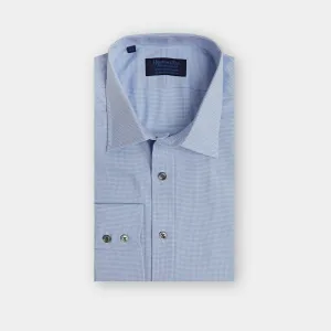 Contemporary Fit, Classic Collar, Two Button Cuff in Blue & White Houndstooth