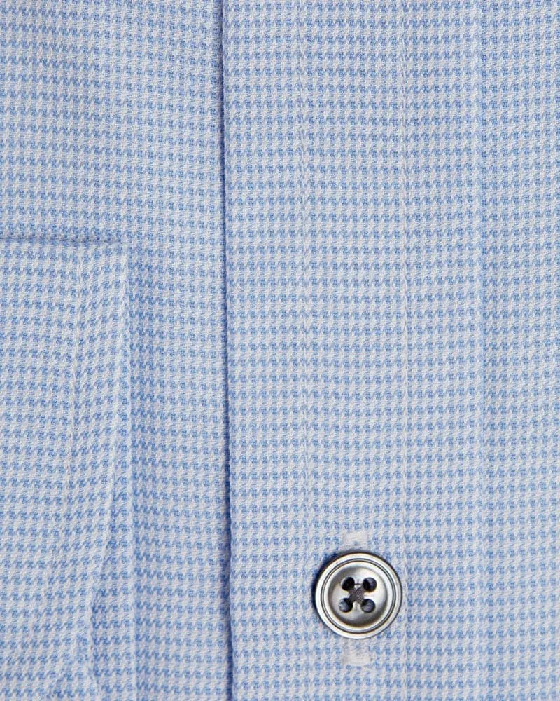 Contemporary Fit, Classic Collar, Two Button Cuff in Blue & White Houndstooth