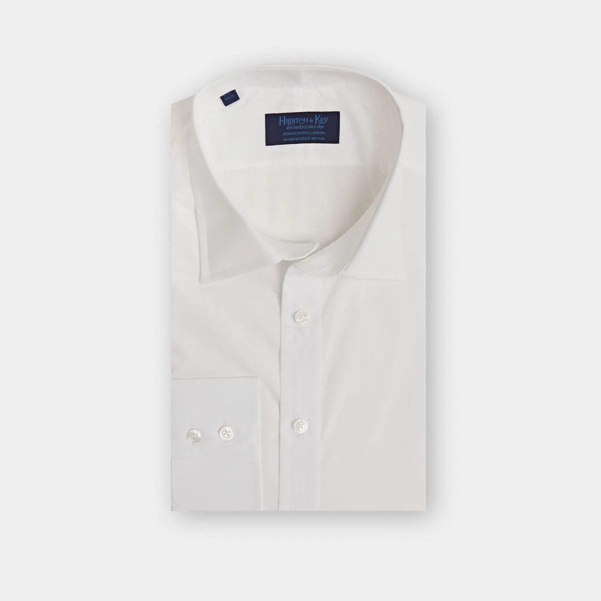 Contemporary Fit, Classic Collar, Two Button Cuff Plain White Poplin Cotton