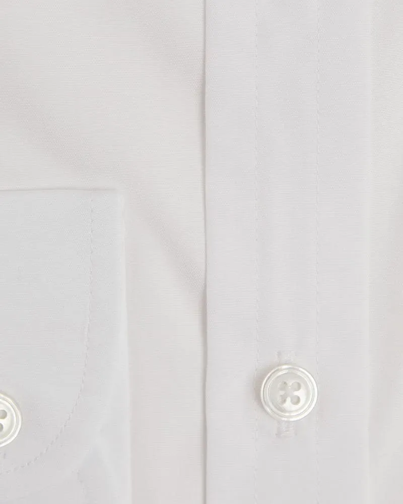Contemporary Fit, Classic Collar, Two Button Cuff Plain White Poplin Cotton
