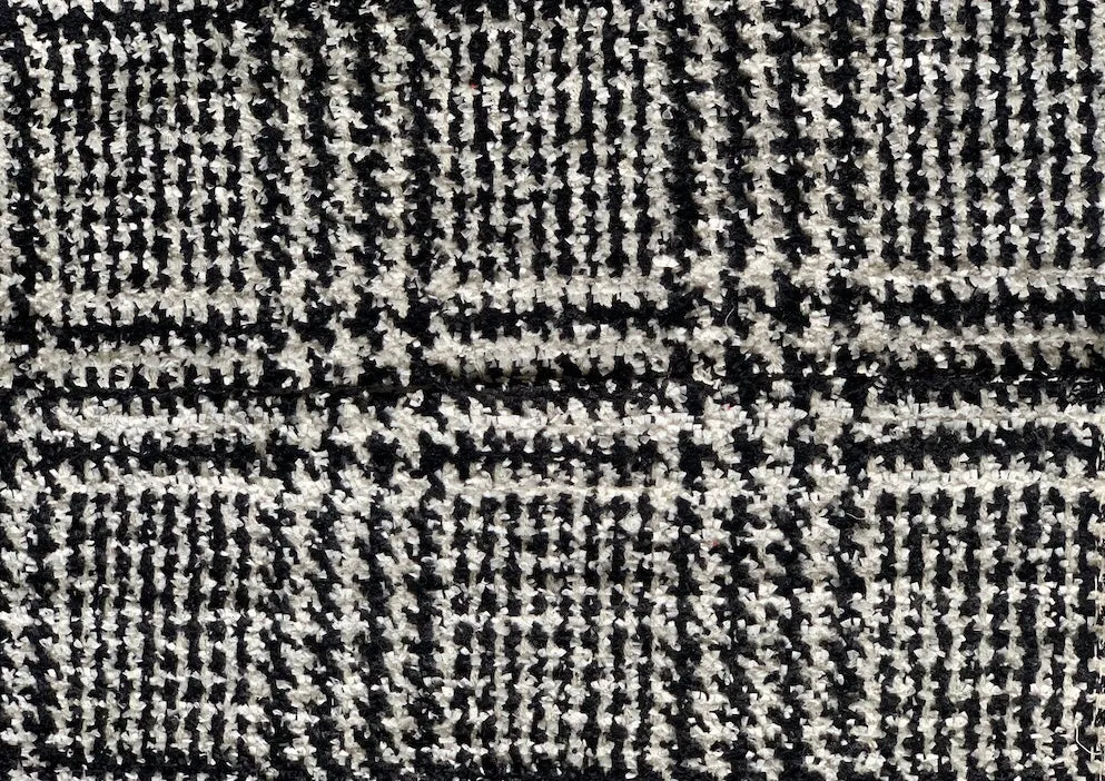 Couture French Designer B & W Houndstooth Plaid Wool Blend Bouclé (Made In Italy)