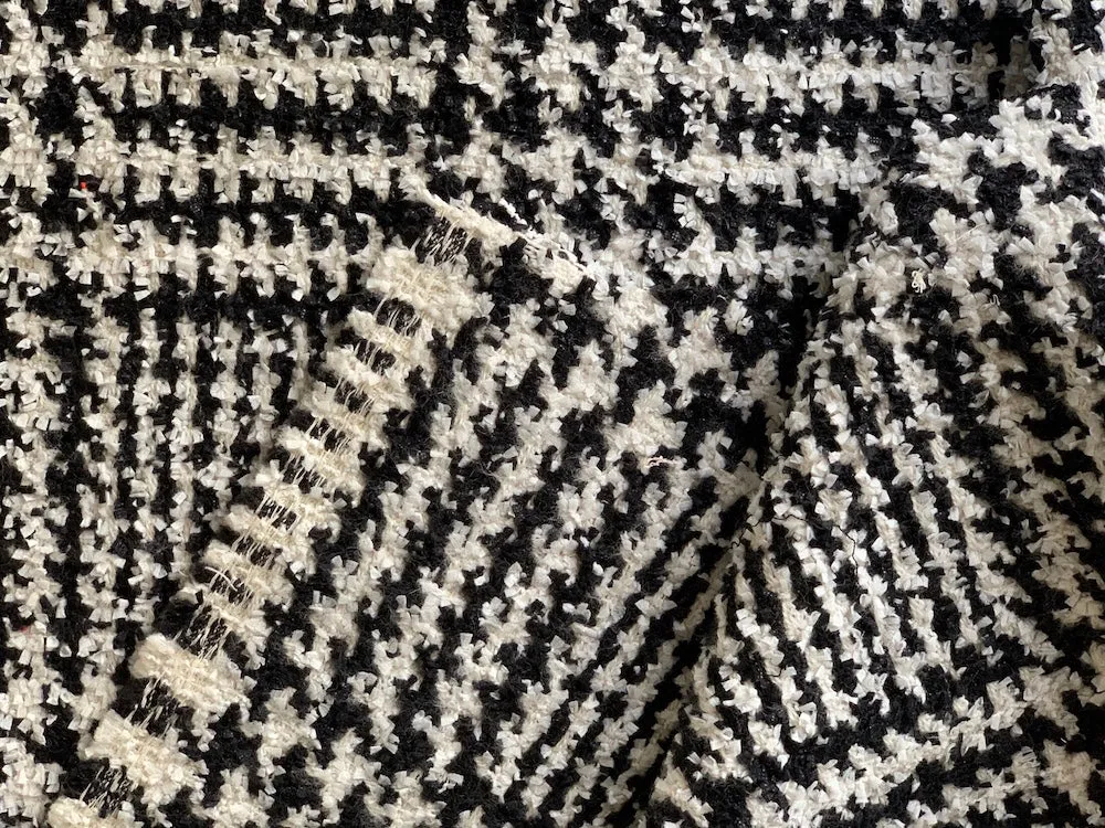 Couture French Designer B & W Houndstooth Plaid Wool Blend Bouclé (Made In Italy)