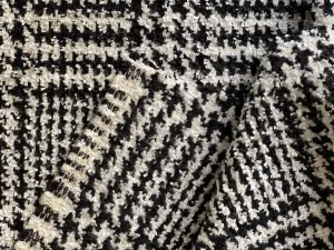 Couture French Designer B & W Houndstooth Plaid Wool Blend Bouclé (Made In Italy)
