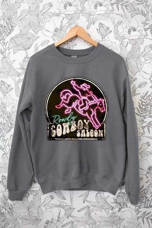 Cowboy Saloon Neon Sign Graphic Fleece Sweatshirts