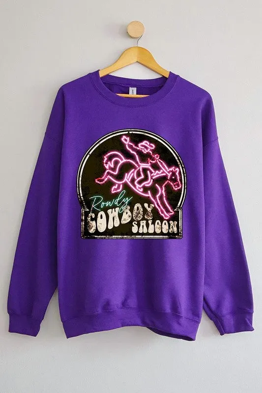 Cowboy Saloon Neon Sign Graphic Fleece Sweatshirts