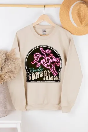 Cowboy Saloon Neon Sign Graphic Fleece Sweatshirts