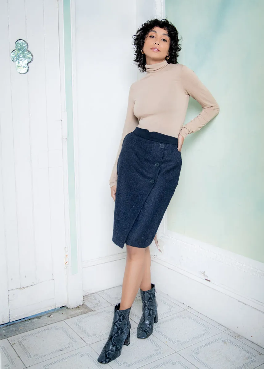 Emma Tweed Skirt - Navy Herringbone