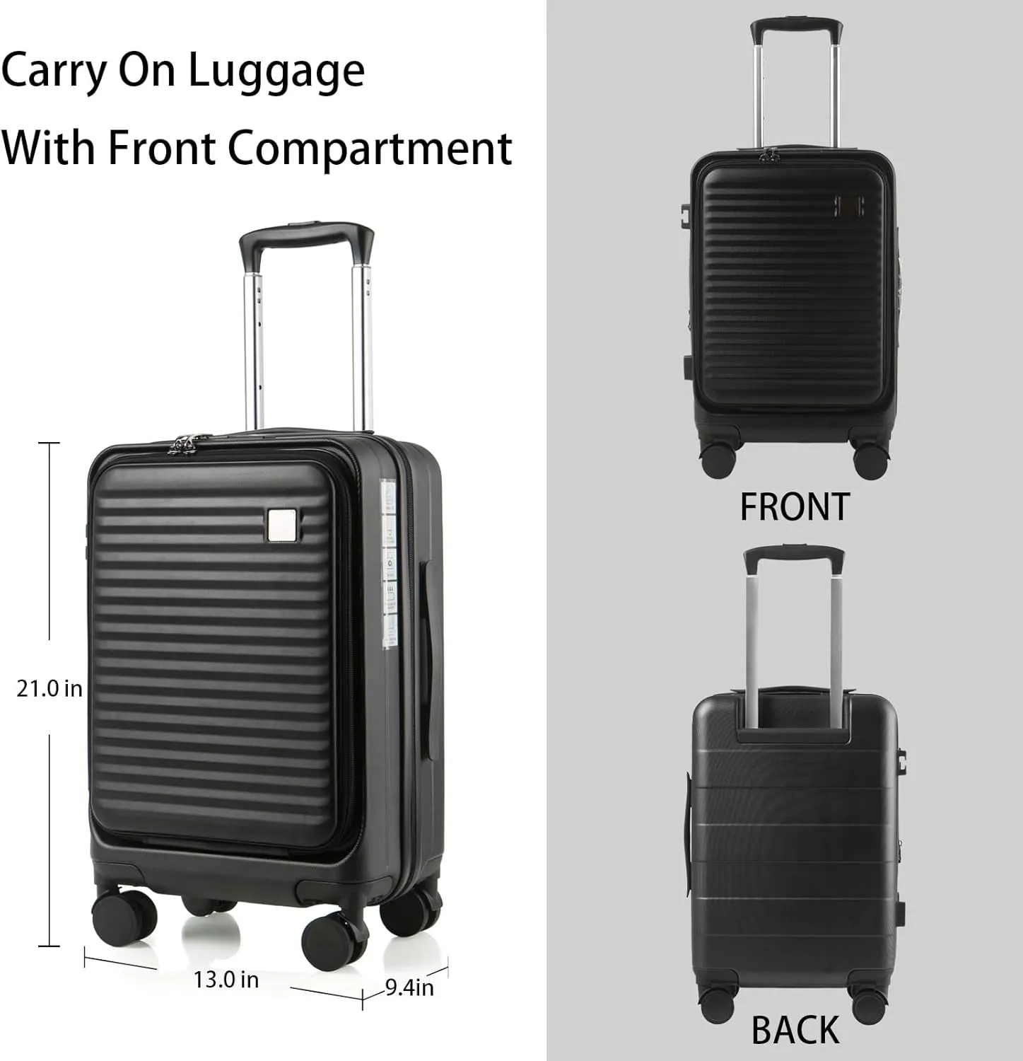 Expandable Carry On Luggage Durable Hardside Lightweight Rolling Suitcases with Spinner Wheels TSA Lock, (Black, 20-Inch)