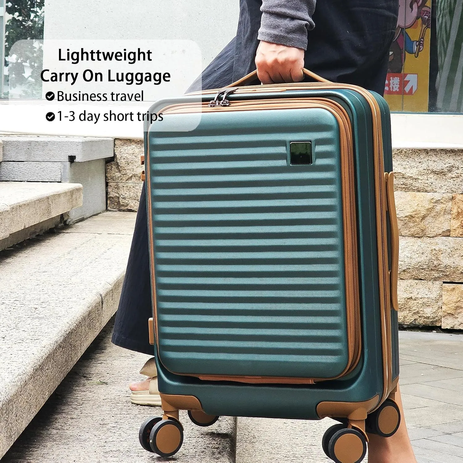 Expandable Carry On Luggage Durable Hardside Lightweight Rolling Suitcases with Spinner Wheels TSA Lock, (Dark Green, 20-Inch)