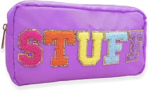 Fablinks Preppy Stuff Bag, Chenille Varsity Letter Makeup Pouch, Nylon Skin Care Zipper Patch Bags Organizer for Women, Travel Make Up Skincare Cosmetic Stocking Stuffers