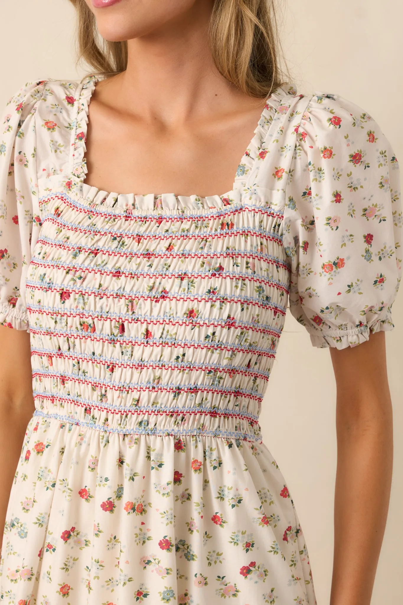 Floating Gardens Cotton Ivory Floral Puff Sleeve Maxi Dress