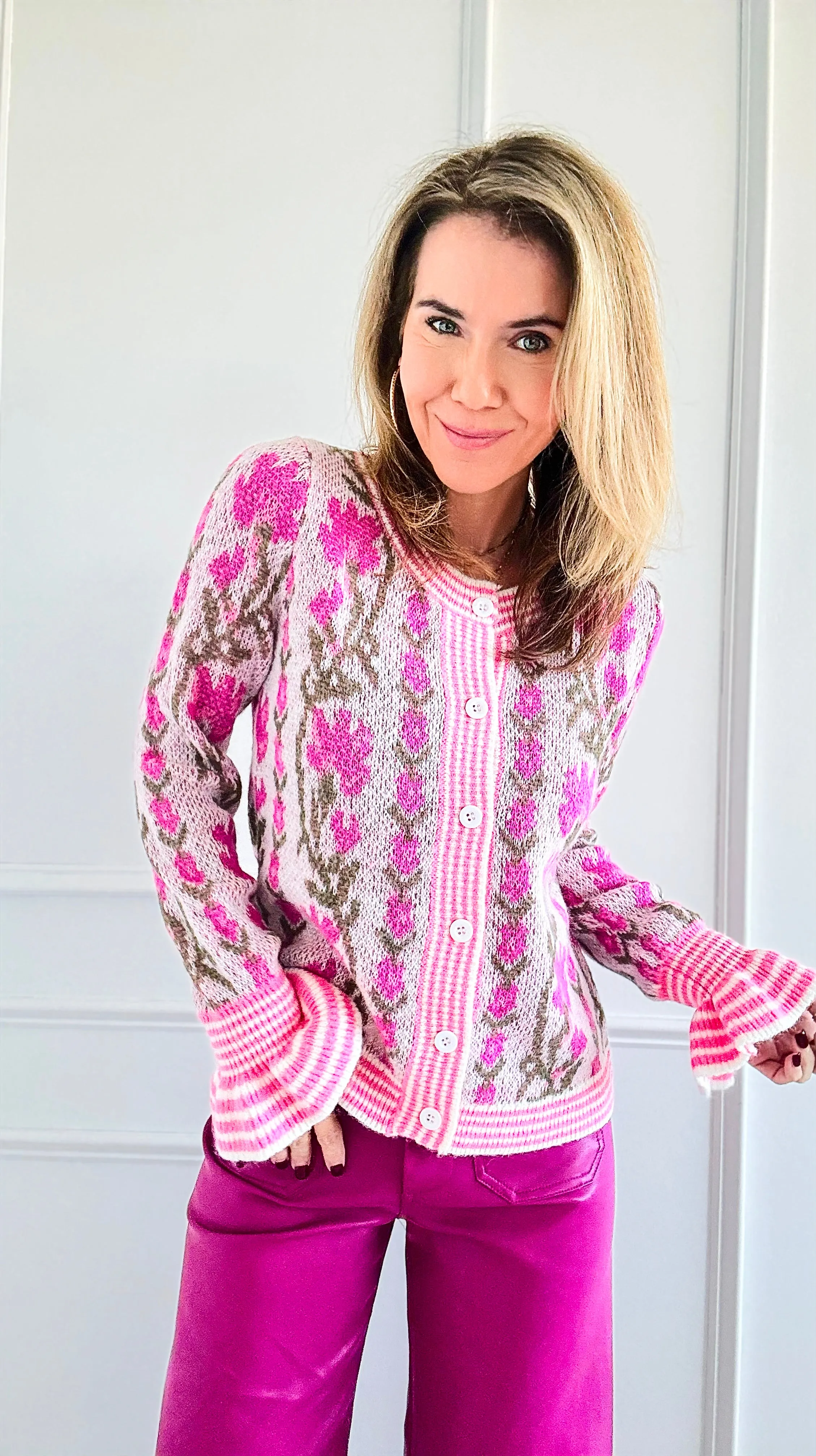 Floral Cascade Button Cardigan