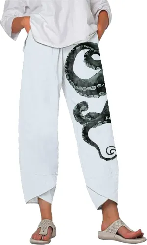 Flowy Capri Pants for Women Casual Summer Wide Leg Cropped Baggy Trousers with Pockets Palazzo Lounge Pants