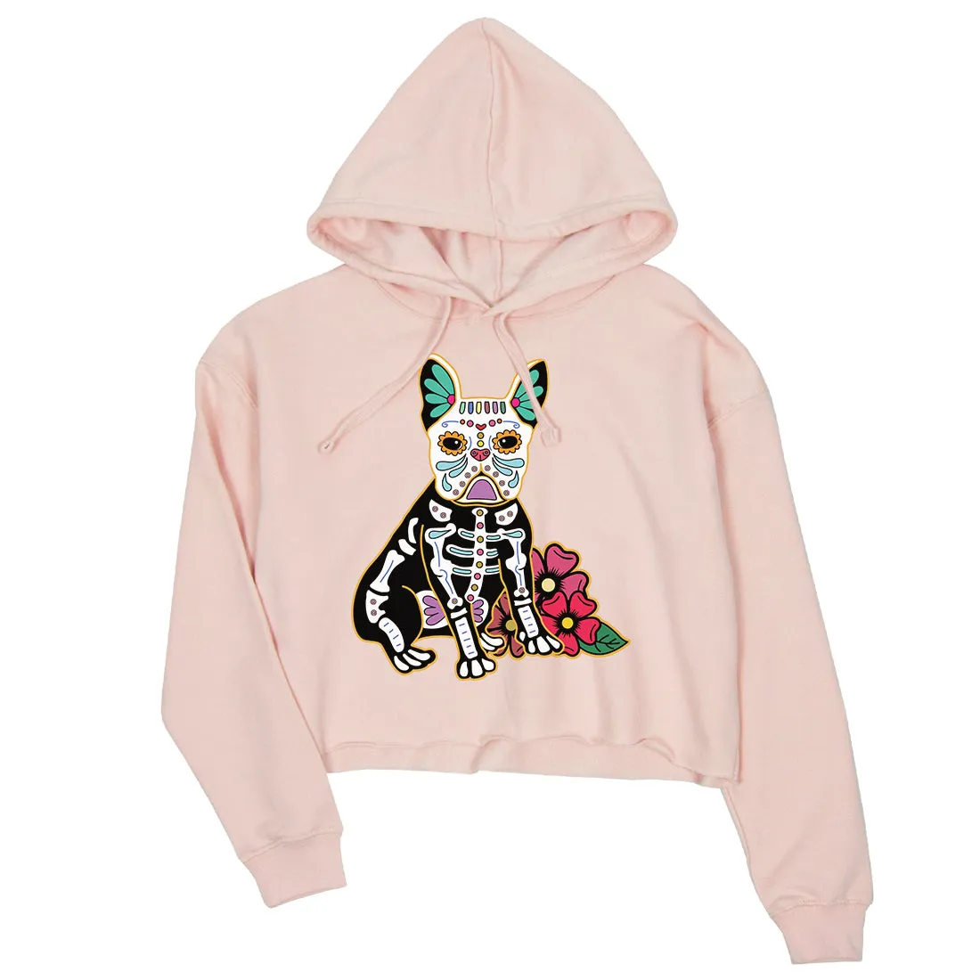 Frenchie Day Of Dead Funny Halloween Costume Womens Crop Hoodie