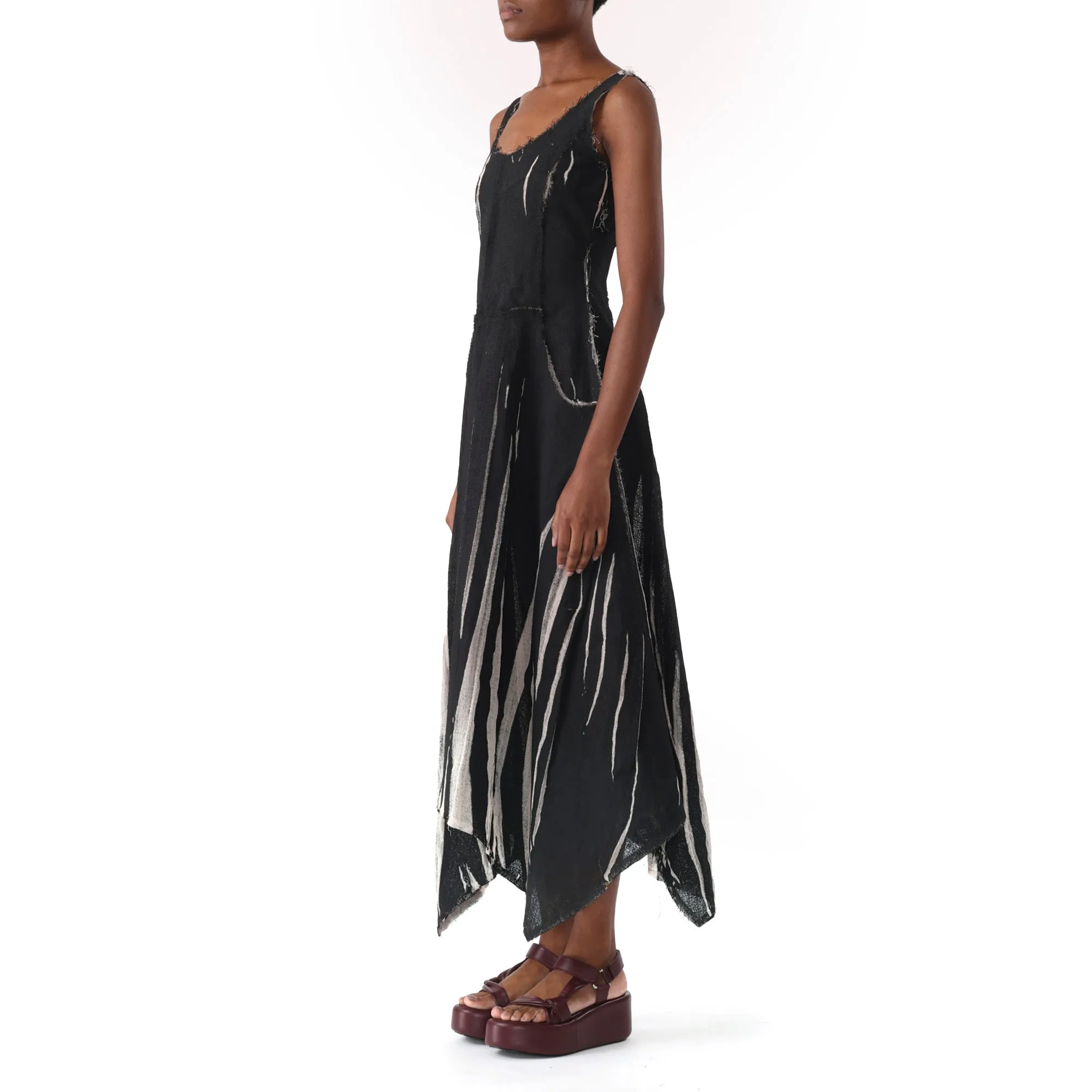 GAUZE SCREEN PRINTED TANK DRESS WITH HANDKERCHIEF