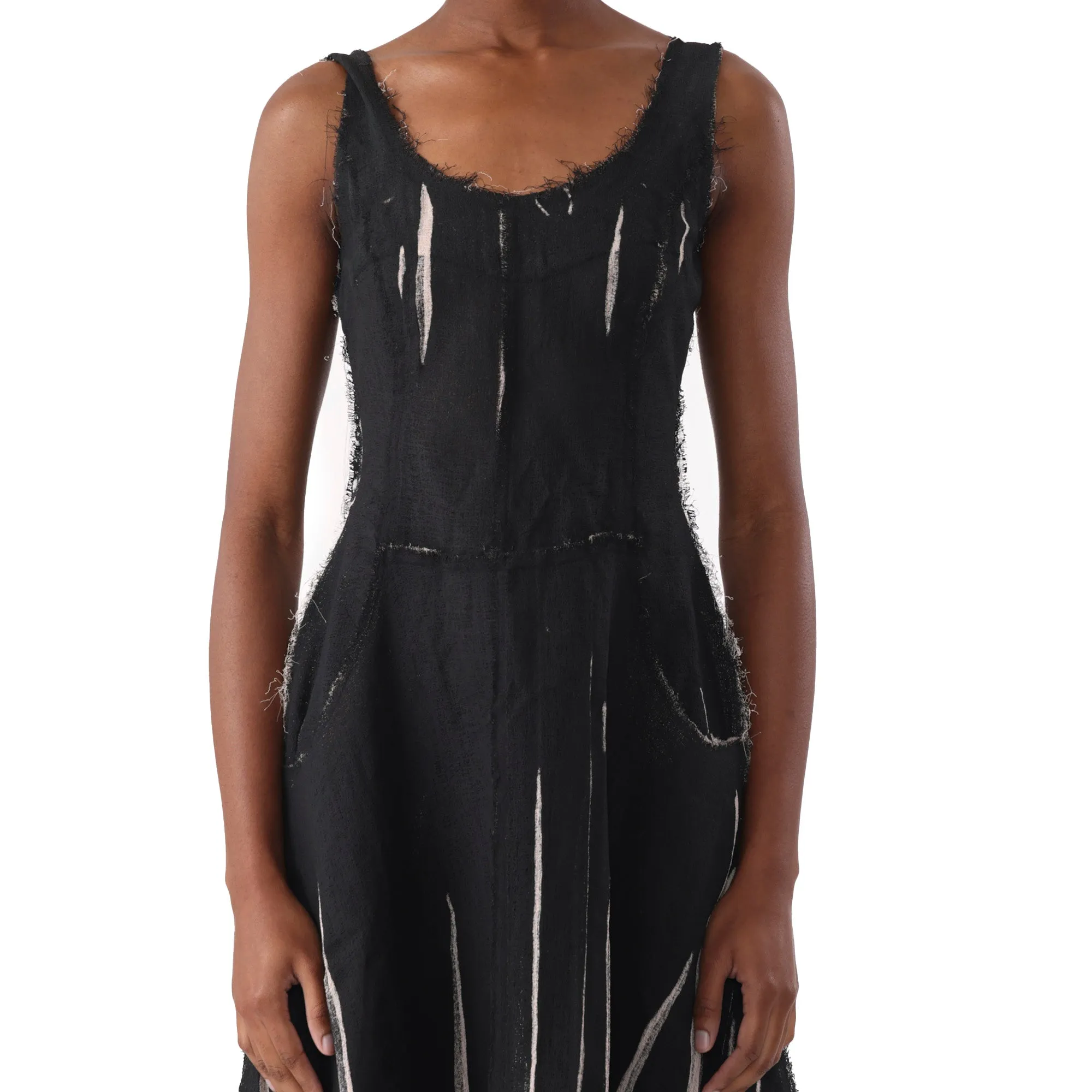 GAUZE SCREEN PRINTED TANK DRESS WITH HANDKERCHIEF