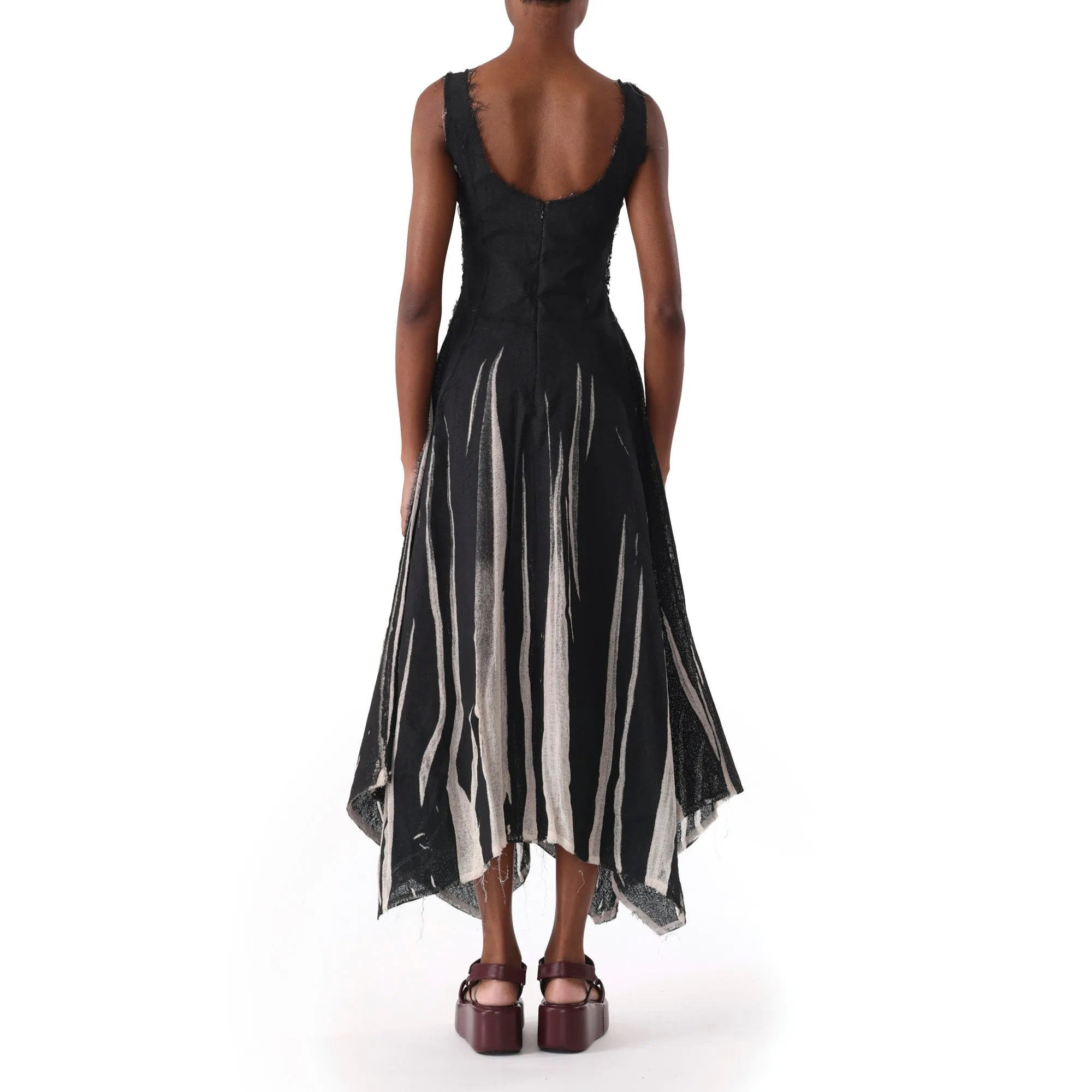GAUZE SCREEN PRINTED TANK DRESS WITH HANDKERCHIEF
