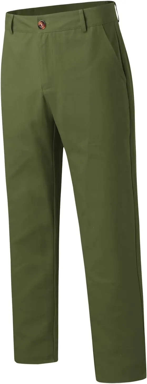 GIERIDUC Men's Linen Cotton Pants Men's Elasticated Waist Smart Trousers Mens Stretch Waist Trousers Mens Dark Green Trousers