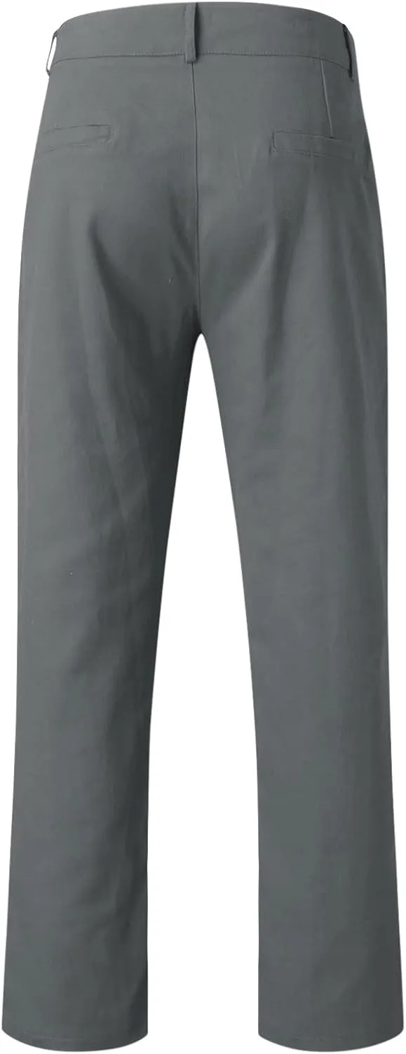 GIERIDUC Men's Linen Cotton Pants Men's Elasticated Waist Smart Trousers Mens Stretch Waist Trousers Mens Dark Green Trousers