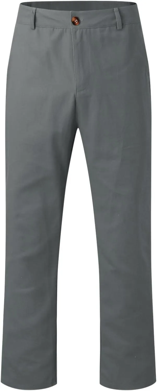 GIERIDUC Men's Linen Cotton Pants Men's Elasticated Waist Smart Trousers Mens Stretch Waist Trousers Mens Dark Green Trousers