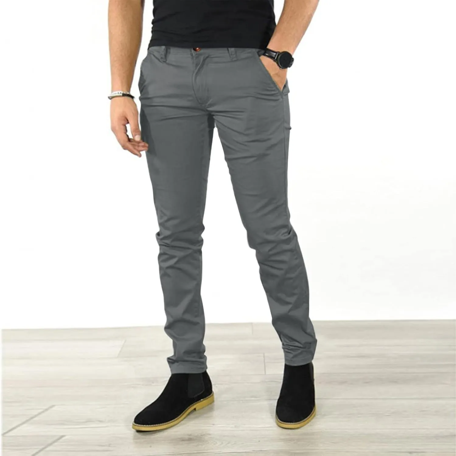 GIERIDUC Men's Linen Cotton Pants Men's Elasticated Waist Smart Trousers Mens Stretch Waist Trousers Mens Dark Green Trousers