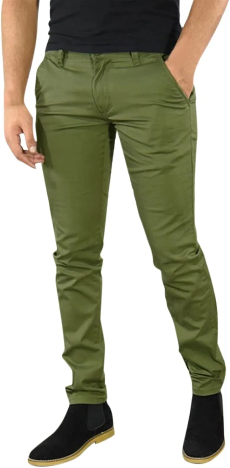 GIERIDUC Men's Linen Cotton Pants Men's Elasticated Waist Smart Trousers Mens Stretch Waist Trousers Mens Dark Green Trousers
