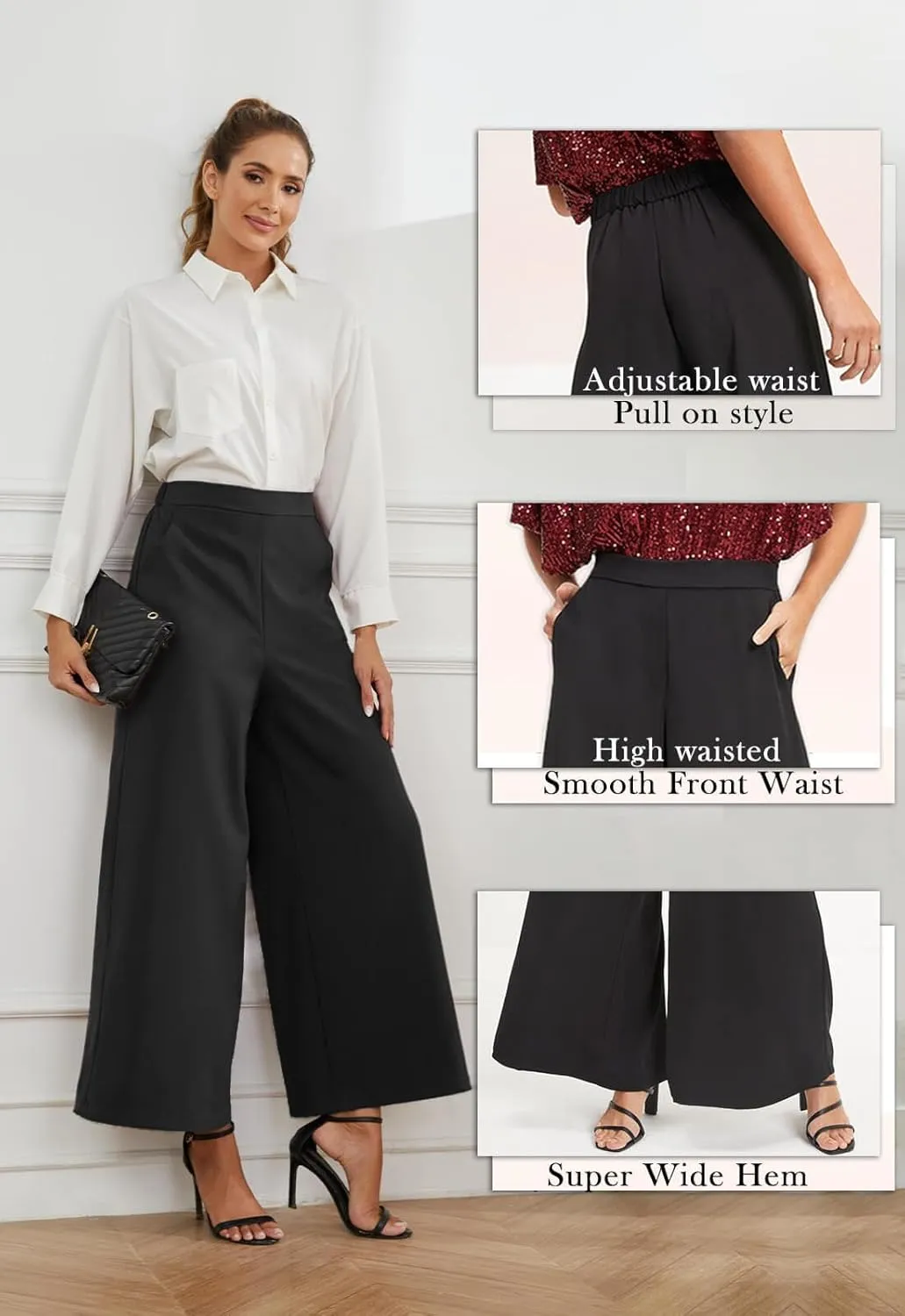 High Waisted Palazzo Pants for Women Dressy Wide Leg Work Pants Casual Trousers