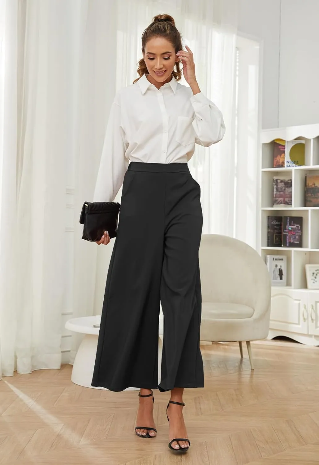 High Waisted Palazzo Pants for Women Dressy Wide Leg Work Pants Casual Trousers