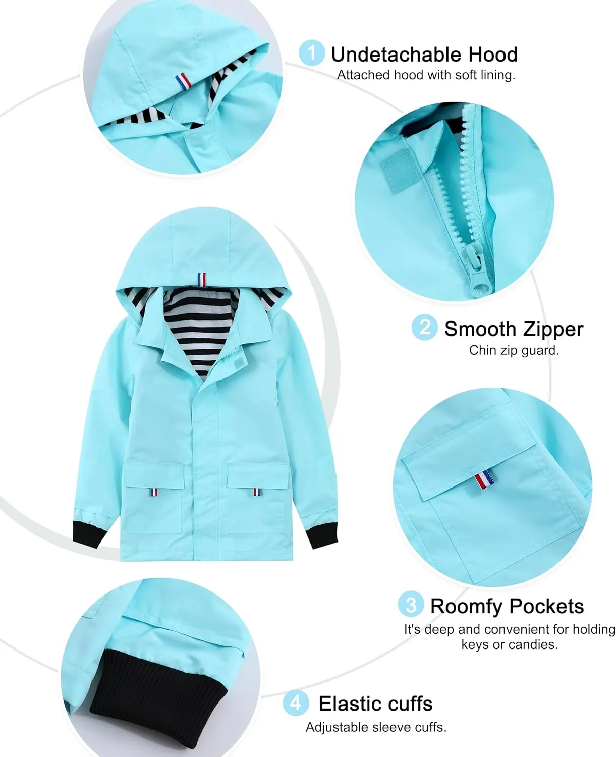 Hiheart Boys Girls Waterproof Hooded Jackets Cotton Lined Rain Jackets