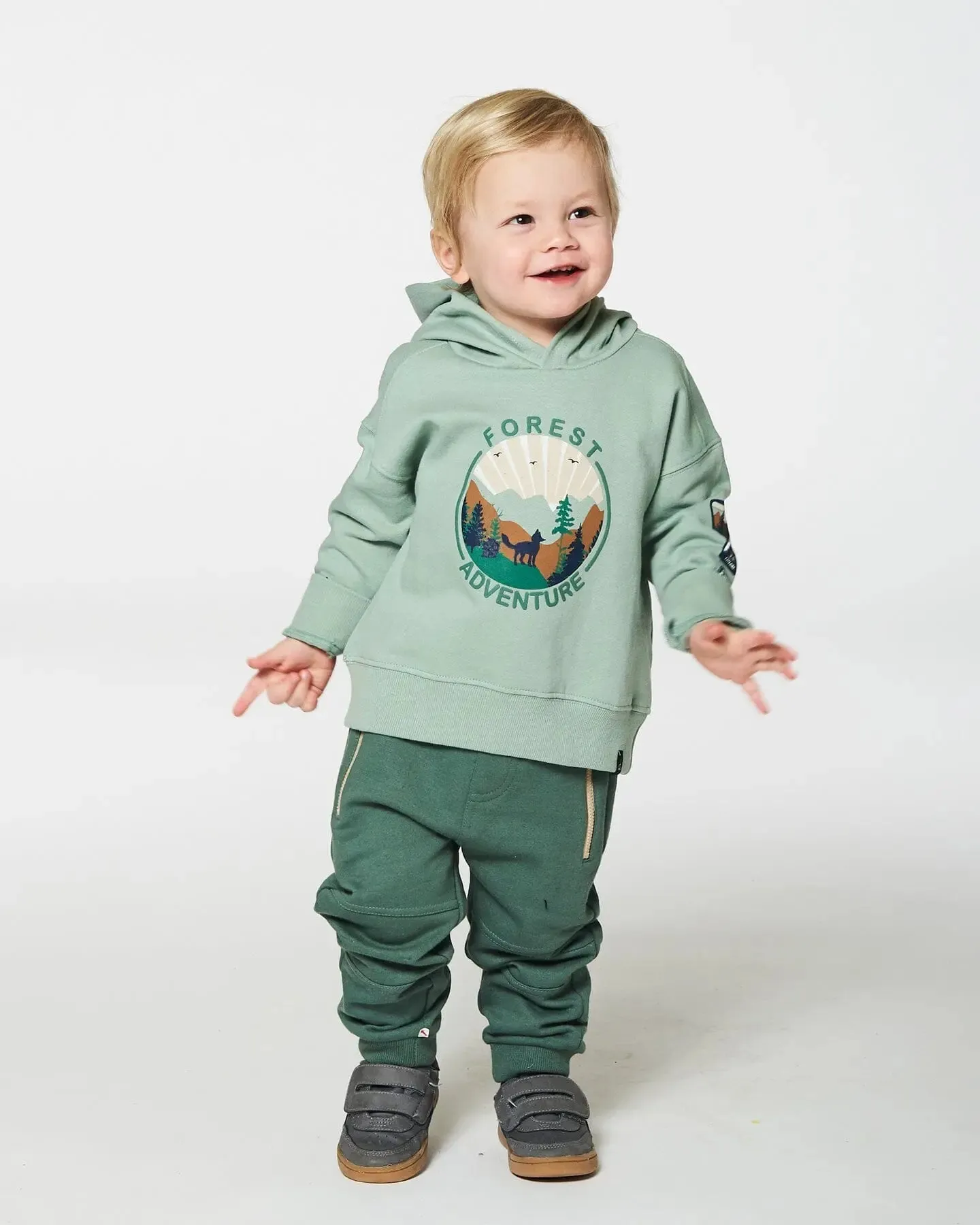 Hooded Fleece Sweatshirt With Print Sage