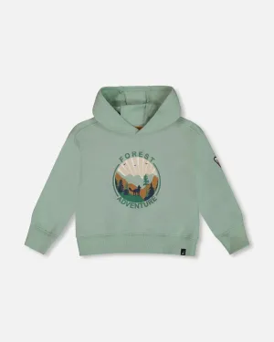 Hooded Fleece Sweatshirt With Print Sage
