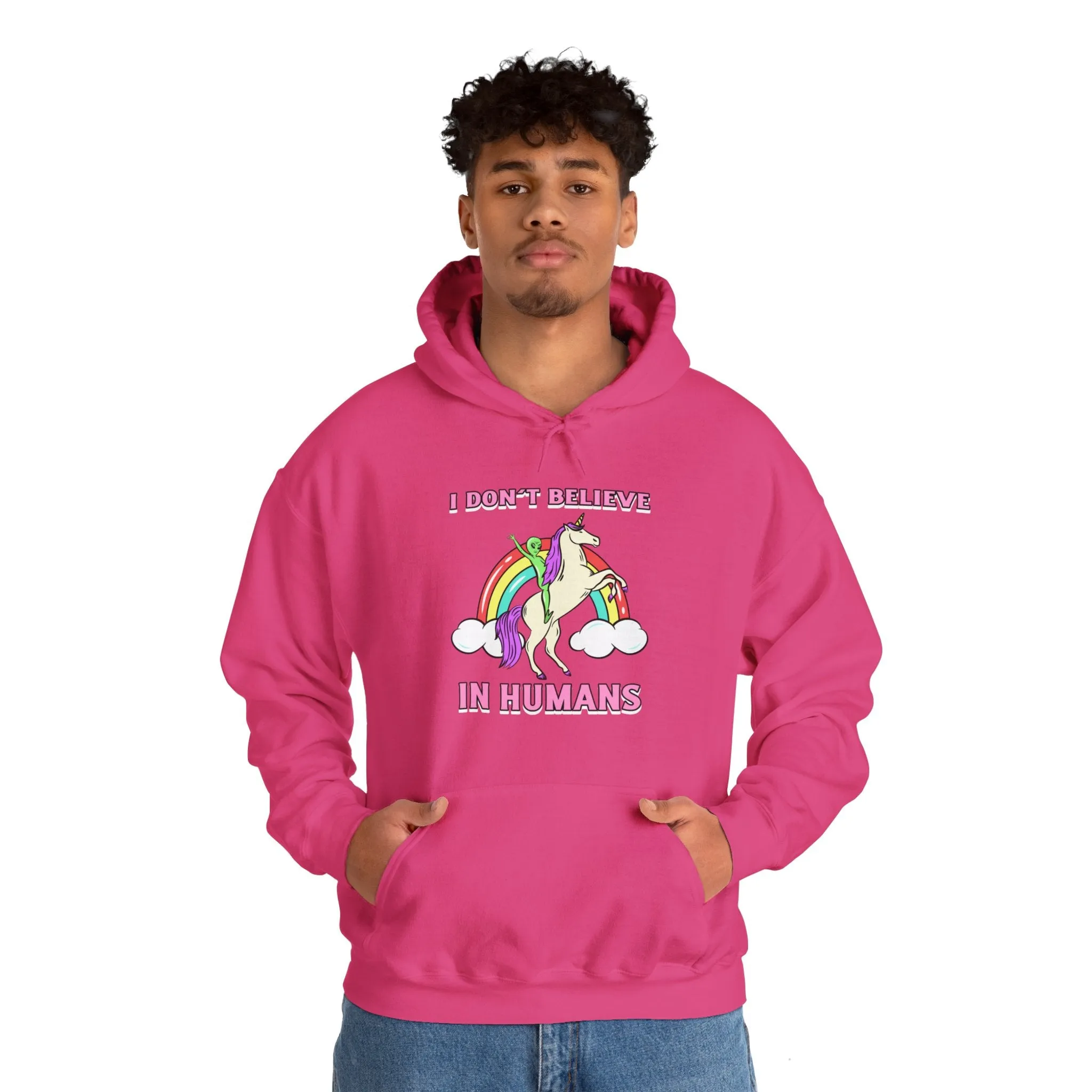 I Don't Believe In Humans Funny Unicorn Alien Sci-Fi Hoodie