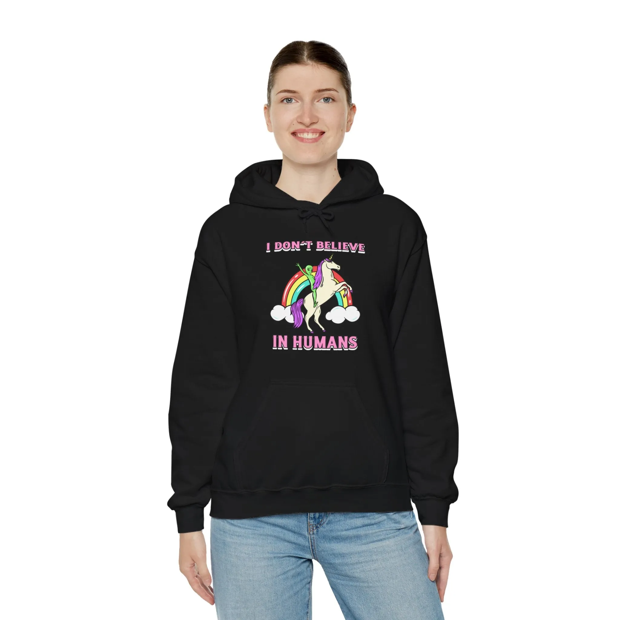 I Don't Believe In Humans Funny Unicorn Alien Sci-Fi Hoodie