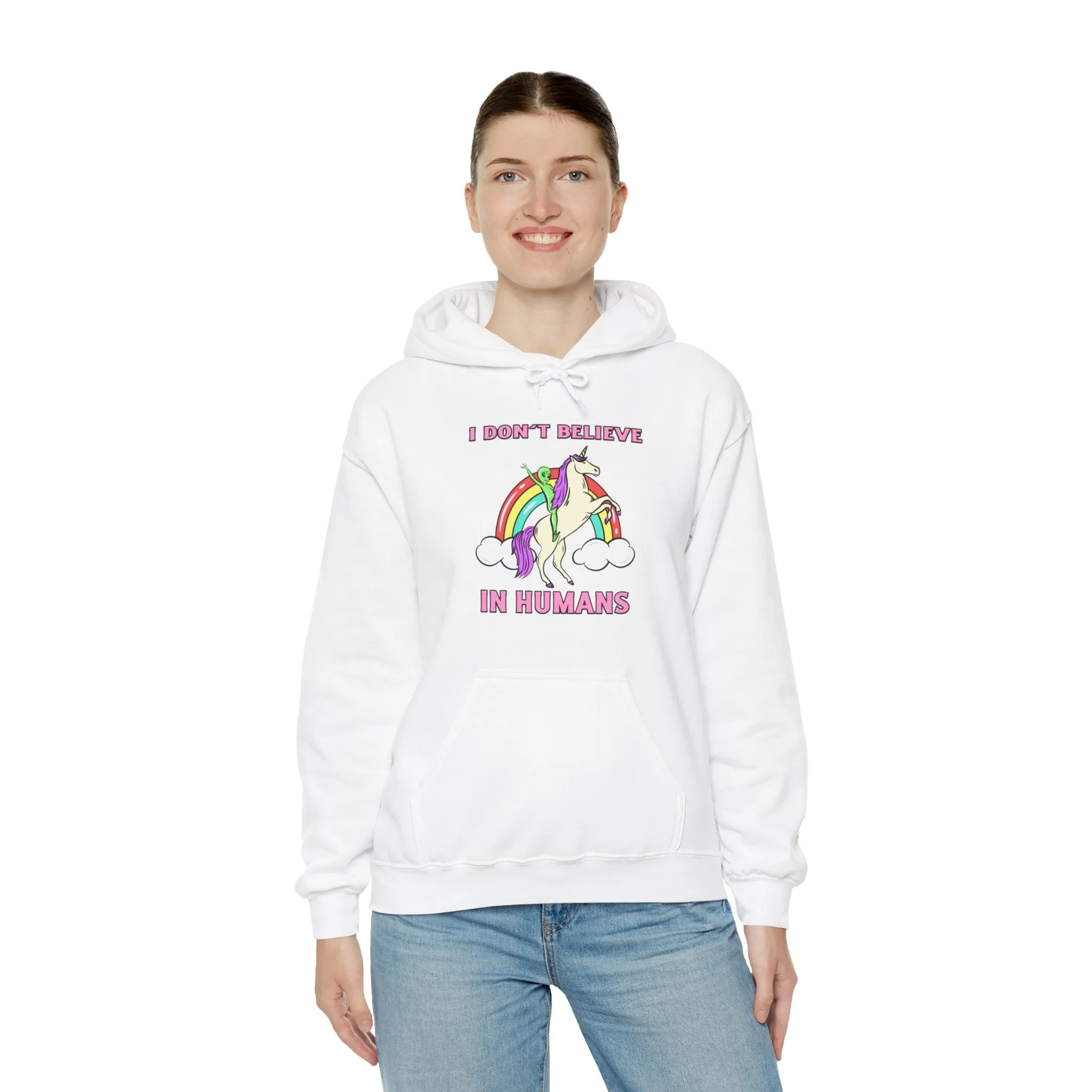 I Don't Believe In Humans Funny Unicorn Alien Sci-Fi Hoodie