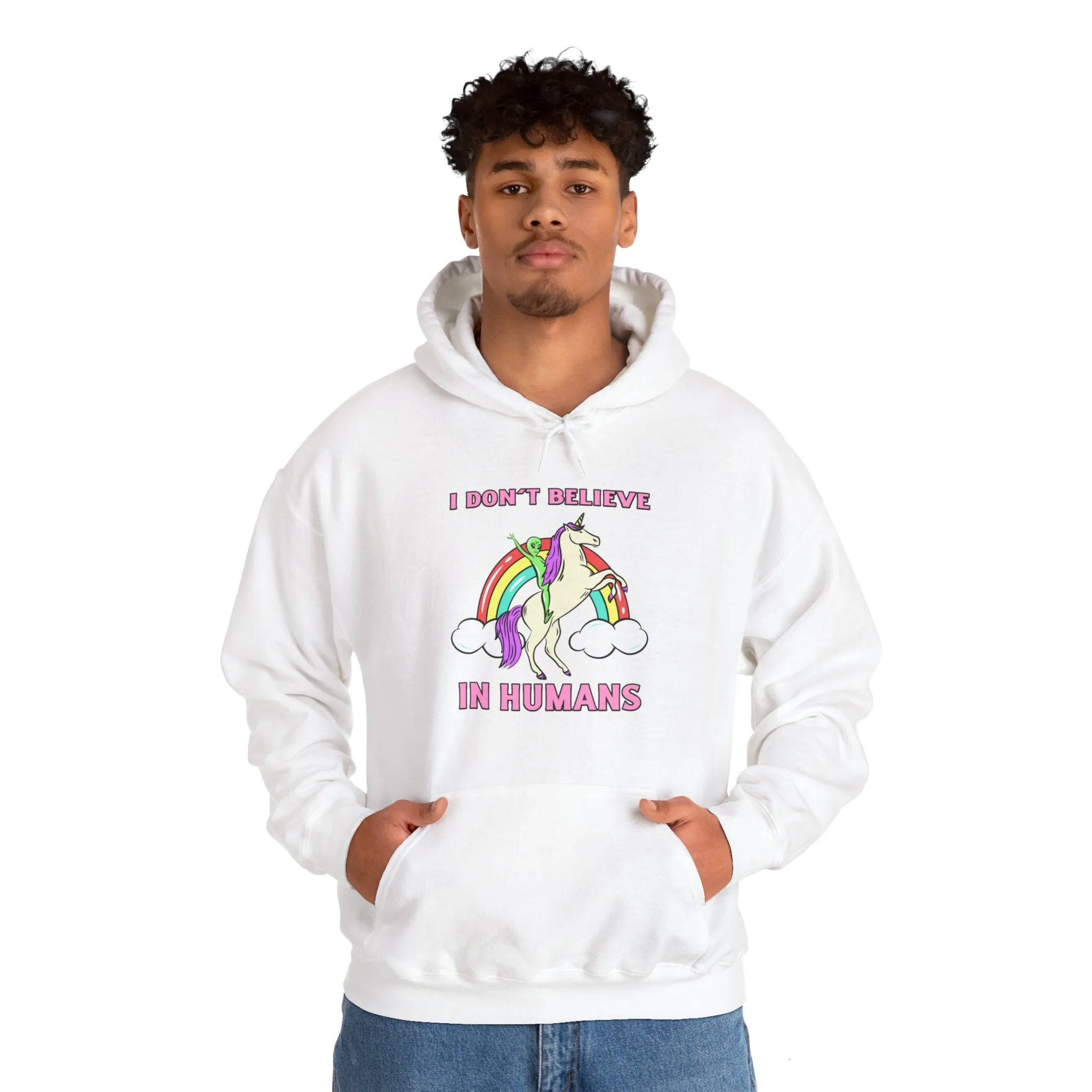 I Don't Believe In Humans Funny Unicorn Alien Sci-Fi Hoodie