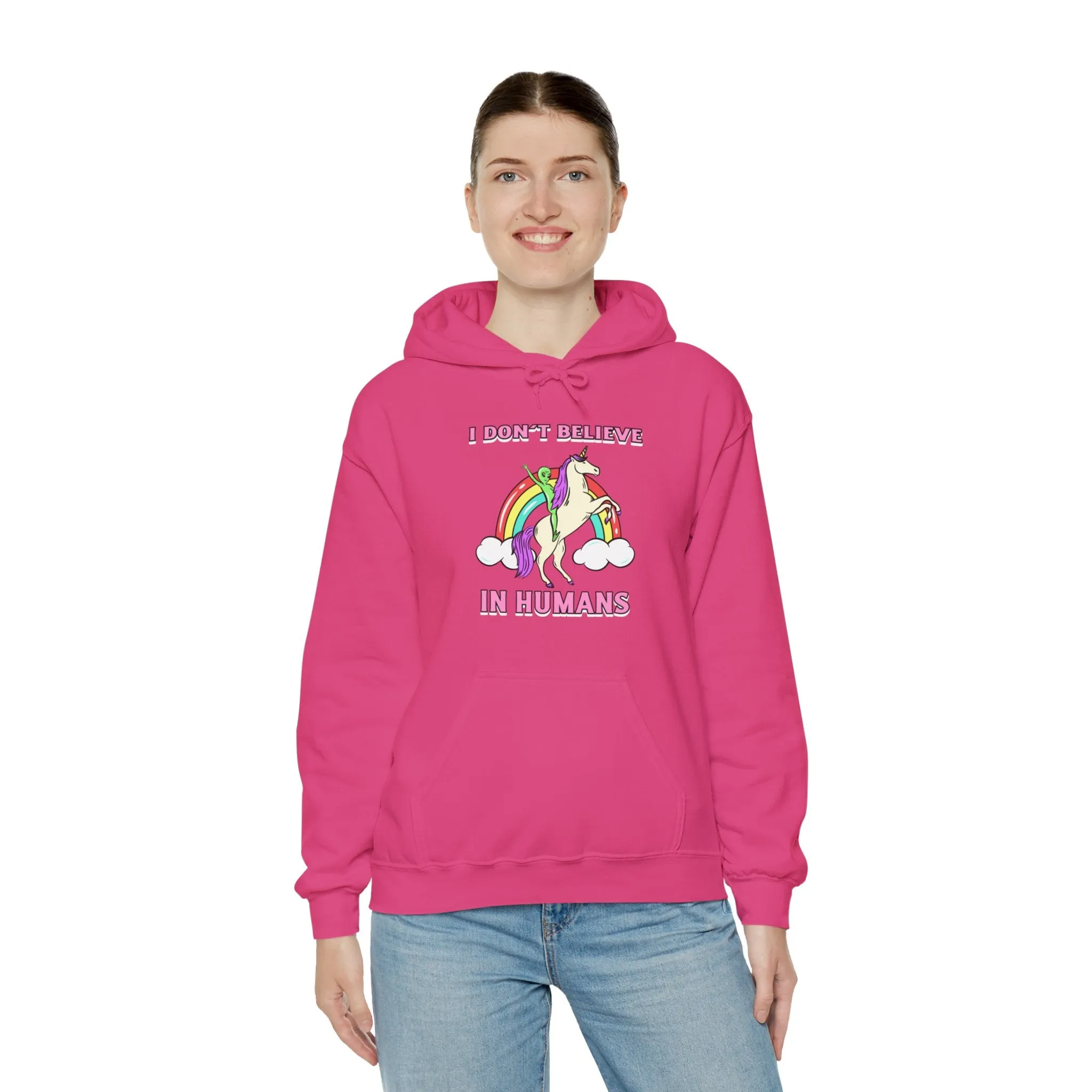 I Don't Believe In Humans Funny Unicorn Alien Sci-Fi Hoodie