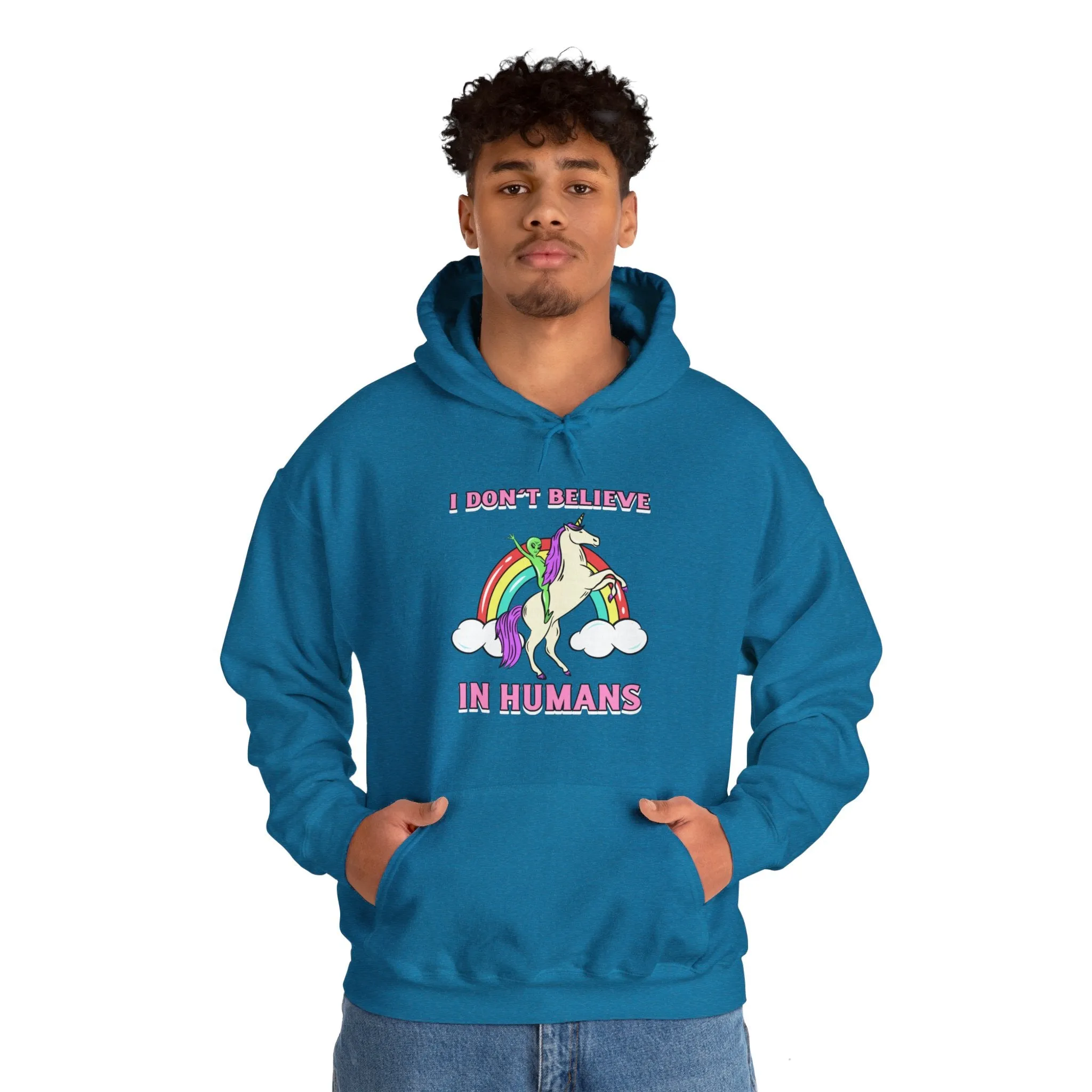 I Don't Believe In Humans Funny Unicorn Alien Sci-Fi Hoodie
