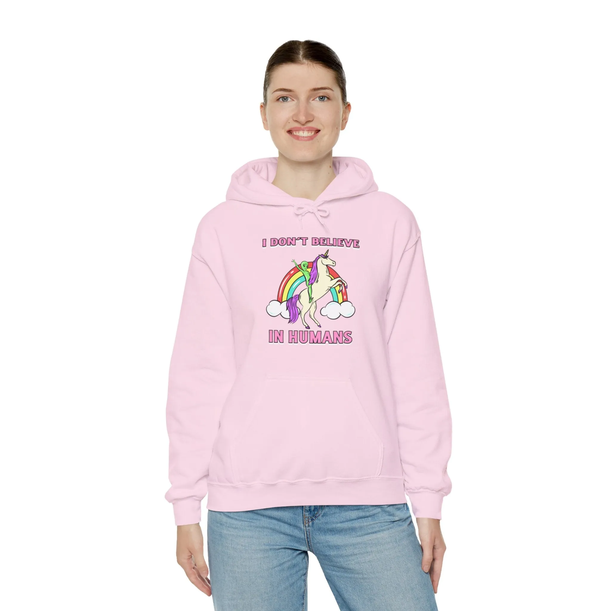 I Don't Believe In Humans Funny Unicorn Alien Sci-Fi Hoodie
