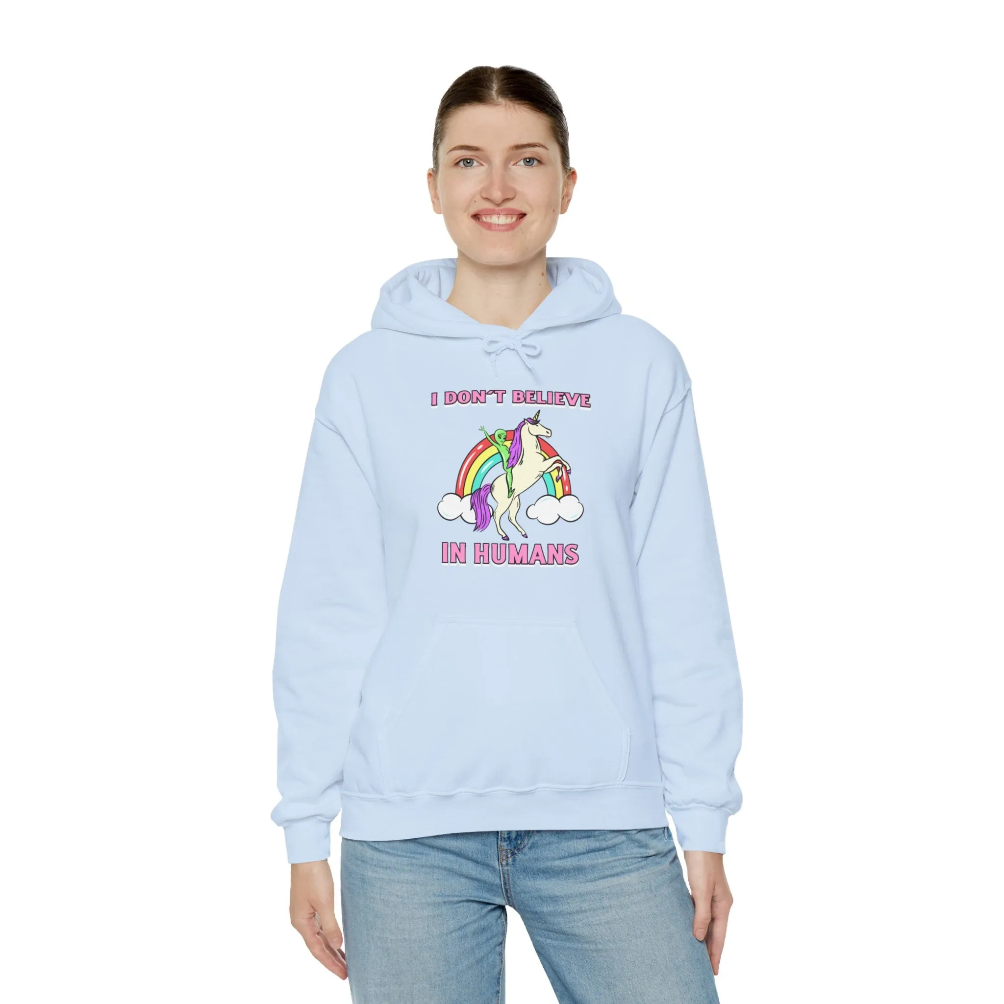 I Don't Believe In Humans Funny Unicorn Alien Sci-Fi Hoodie