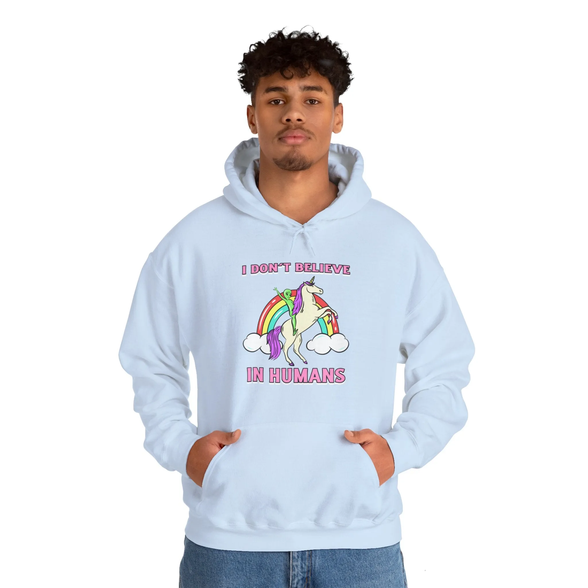 I Don't Believe In Humans Funny Unicorn Alien Sci-Fi Hoodie