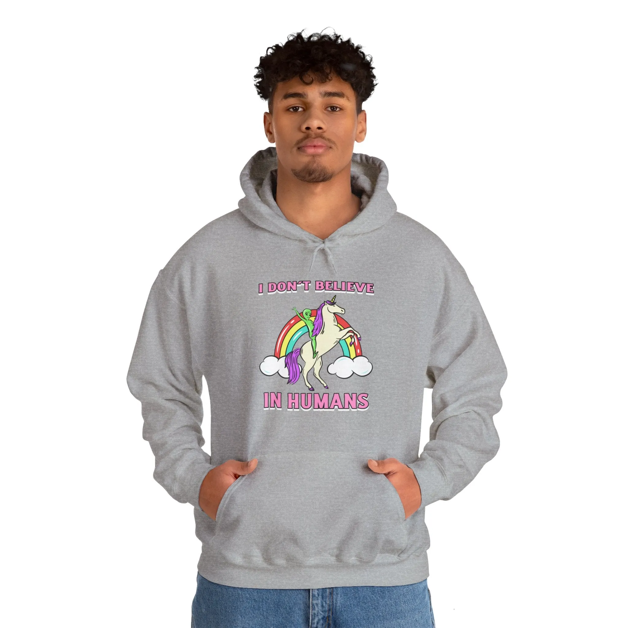 I Don't Believe In Humans Funny Unicorn Alien Sci-Fi Hoodie