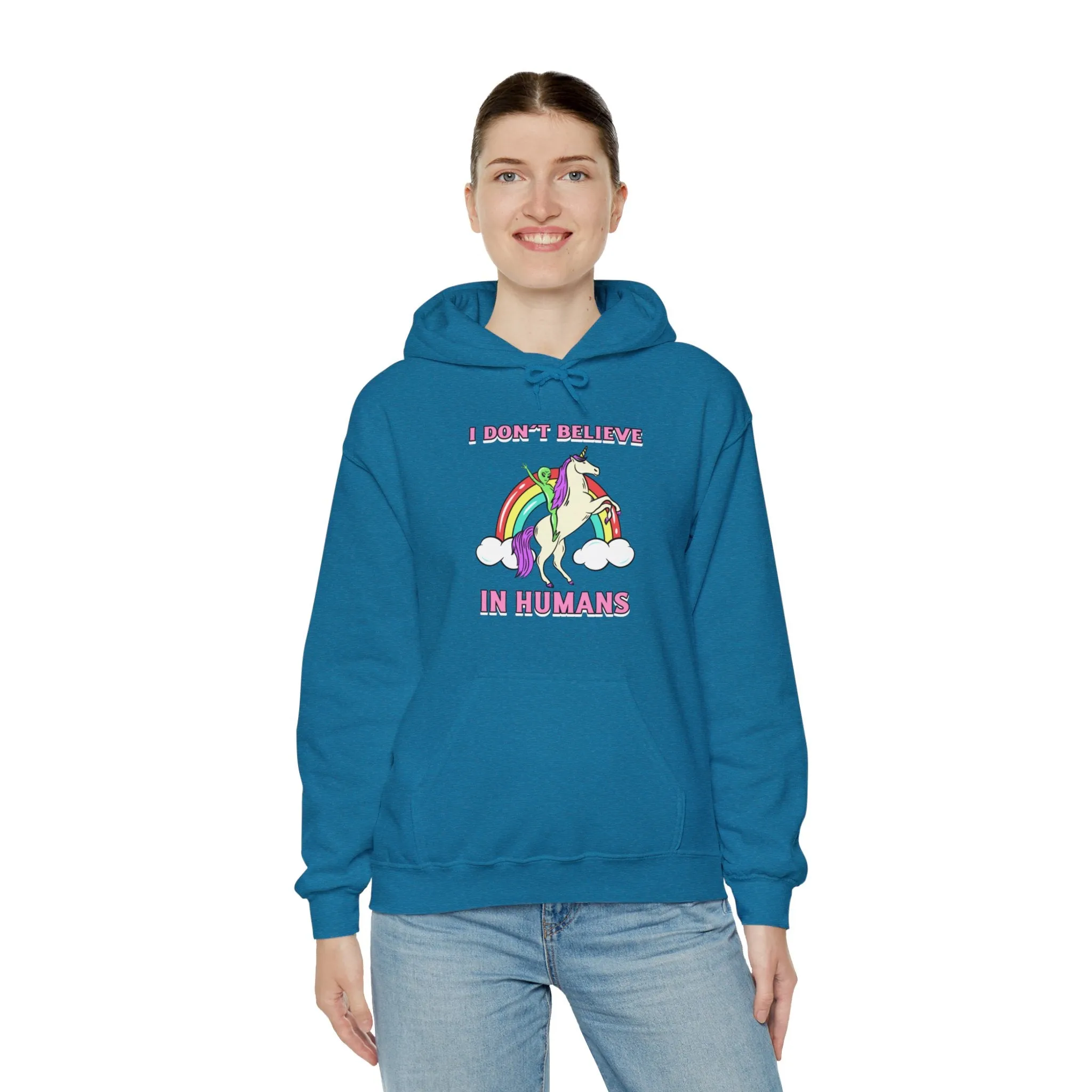 I Don't Believe In Humans Funny Unicorn Alien Sci-Fi Hoodie