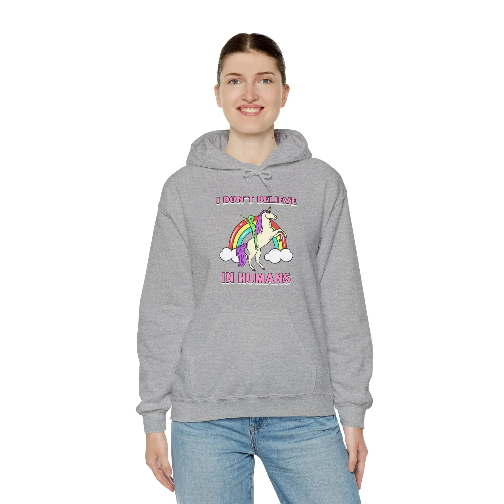 I Don't Believe In Humans Funny Unicorn Alien Sci-Fi Hoodie