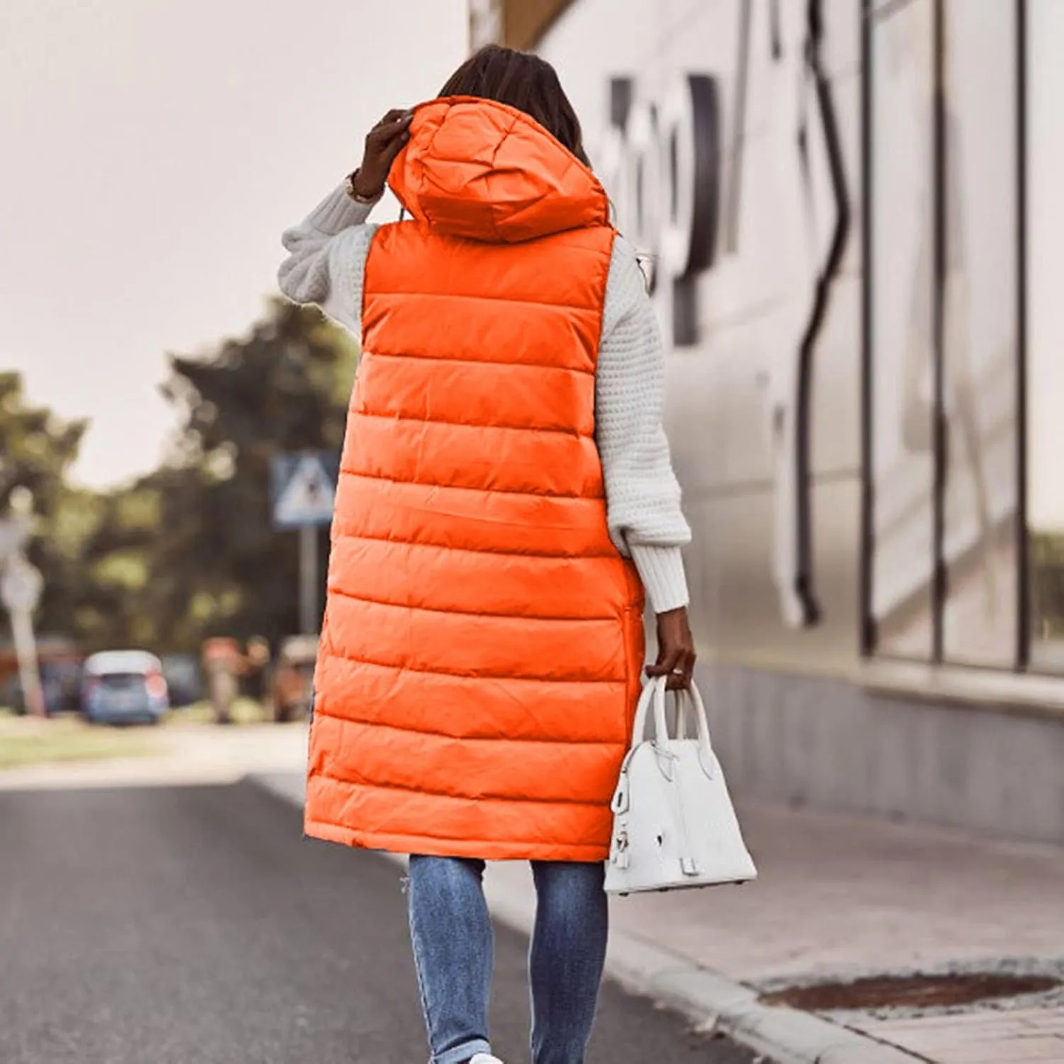 iLH Womens Sleeveless Long Coat Cotton Padded Full Zip Hooded Extra Long Vest with Pocket Windbreaker Jacket Coat for Women