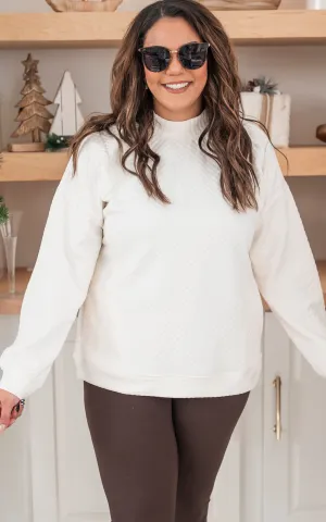Ivory Textured Mock Neck Sweatshirt