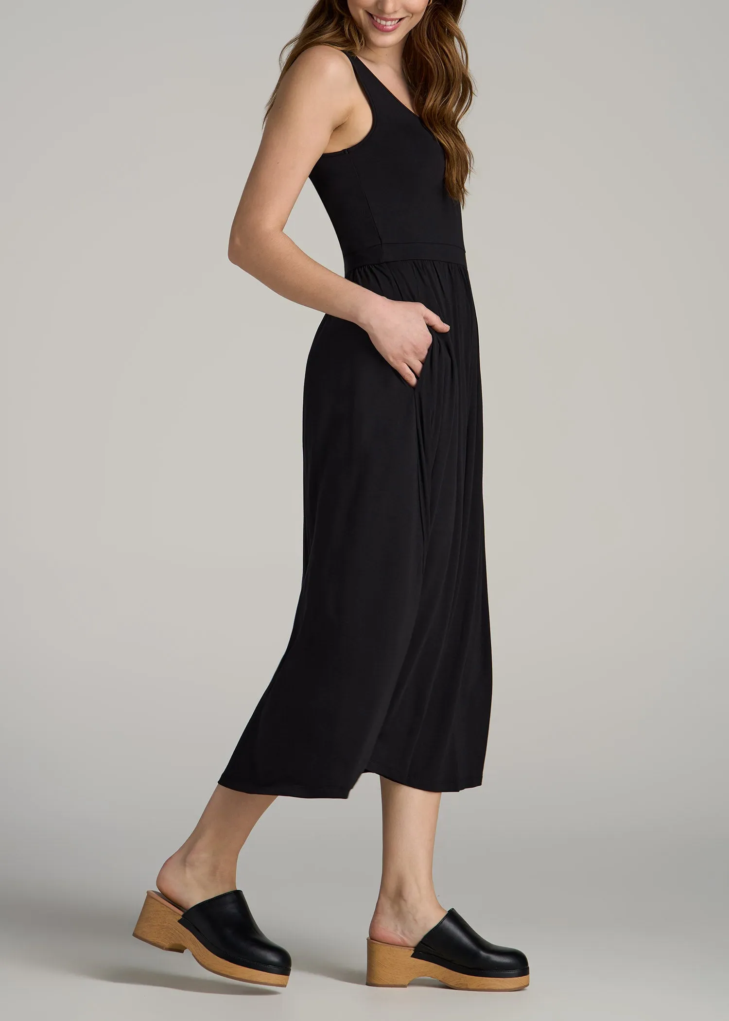 Jersey Tank Dress with Pockets for Tall Women in Black